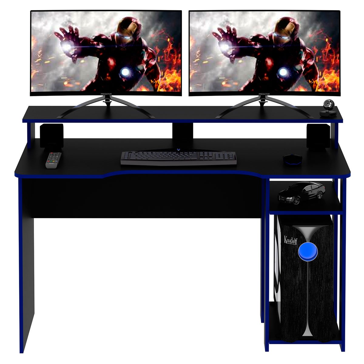 Mesa para Computador Gamer Espaço para 2 Monitores e CPU Preto/Azul