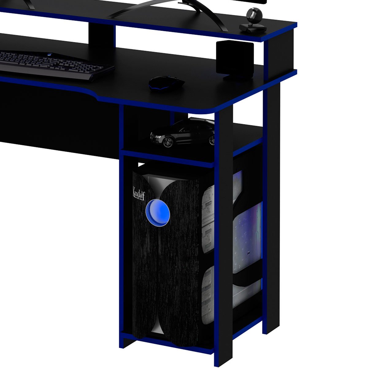 Mesa para Computador Gamer Espaço para 2 Monitores e CPU Preto/Azul