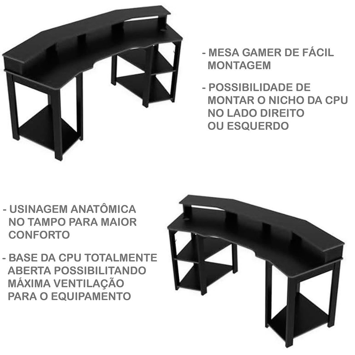 Mesa para Computador Gamer Espaço para 2 Monitores e CPU Preto/Azul
