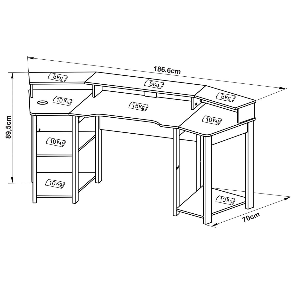 Mesa para Computador Gamer Espaço para 2 Monitores e CPU Preto/Azul
