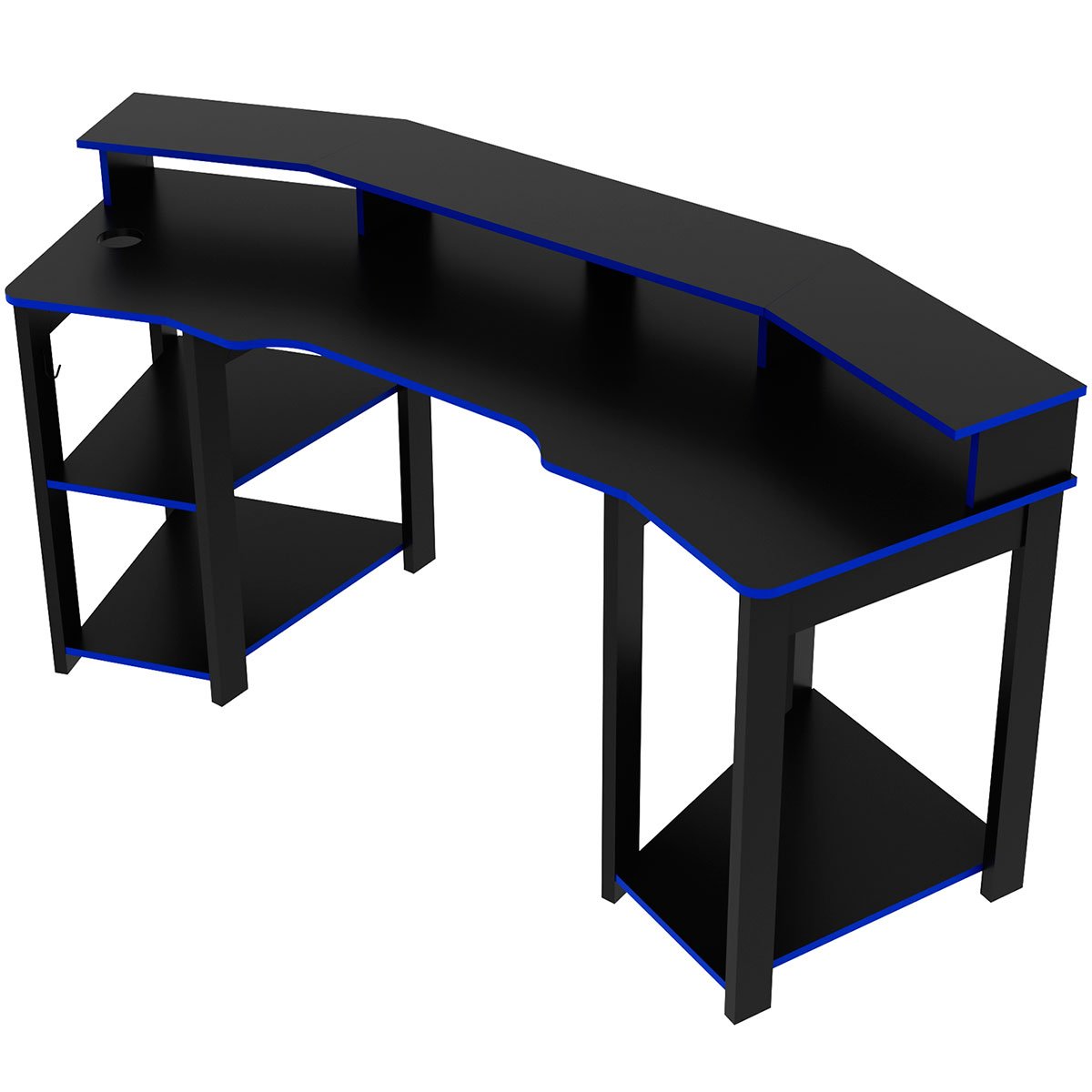 Mesa para Computador Gamer Espaço para 2 Monitores e CPU Preto/Azul