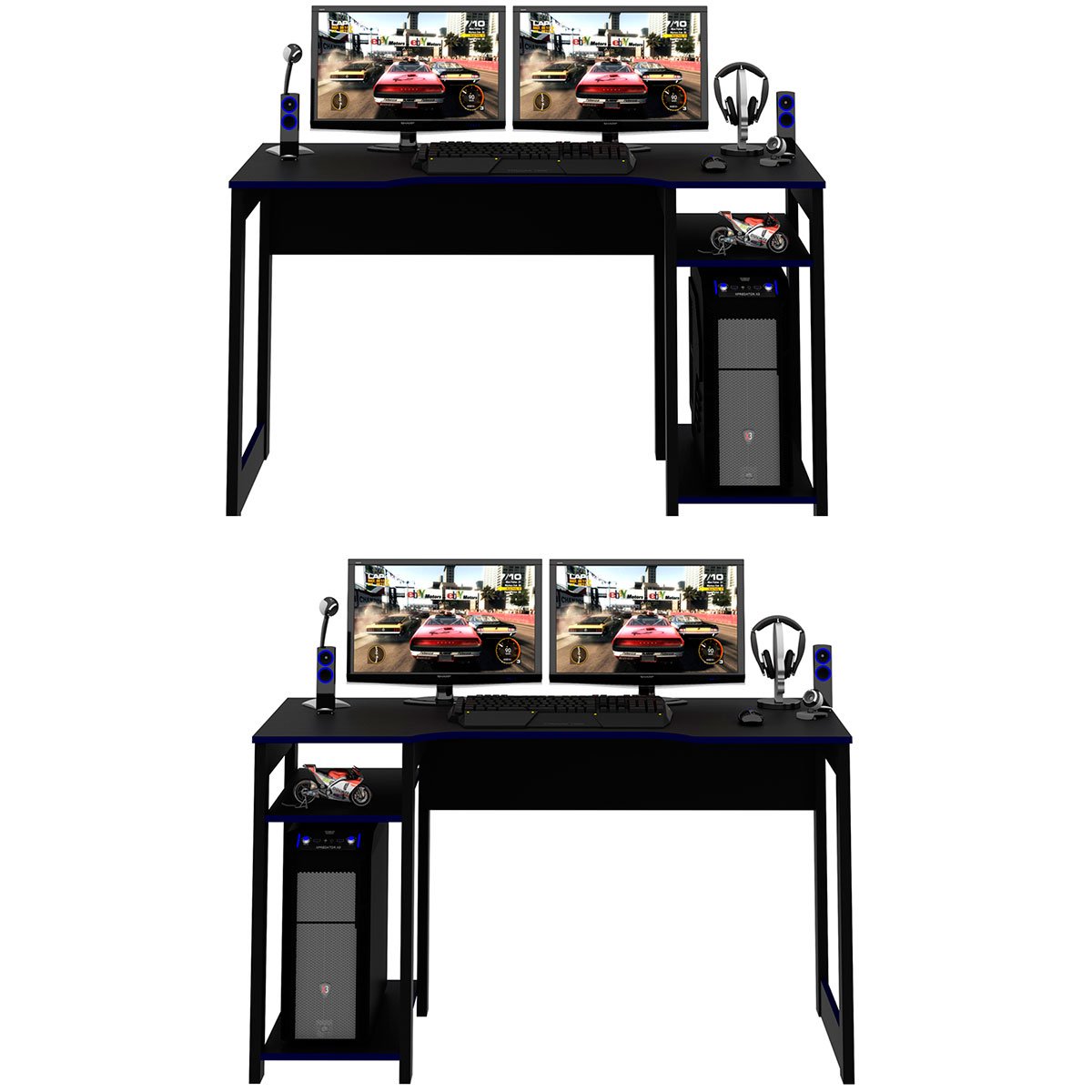 Mesa para Computador Gamer Espaço para 2 Monitores e CPU Preto/Verde