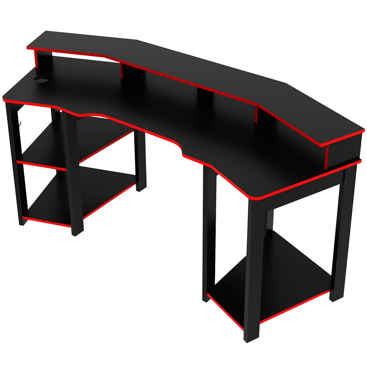Mesa para Computador Gamer Espaço para 2 Monitores e CPU Preto/Vermelho