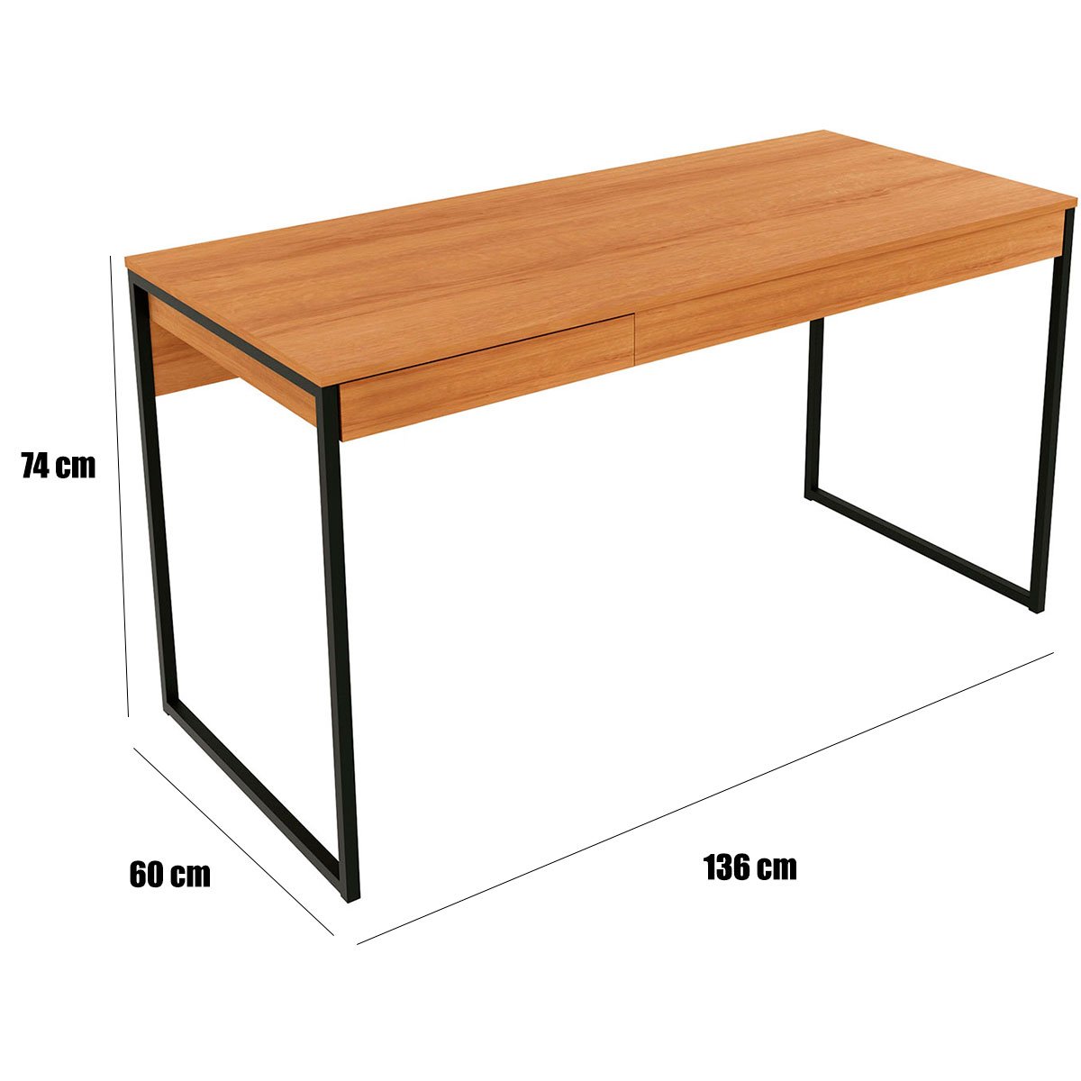 Mesa para Escritório Escrivaninha 1 Gaveta Estilo Industrial Amêndoa/Preto