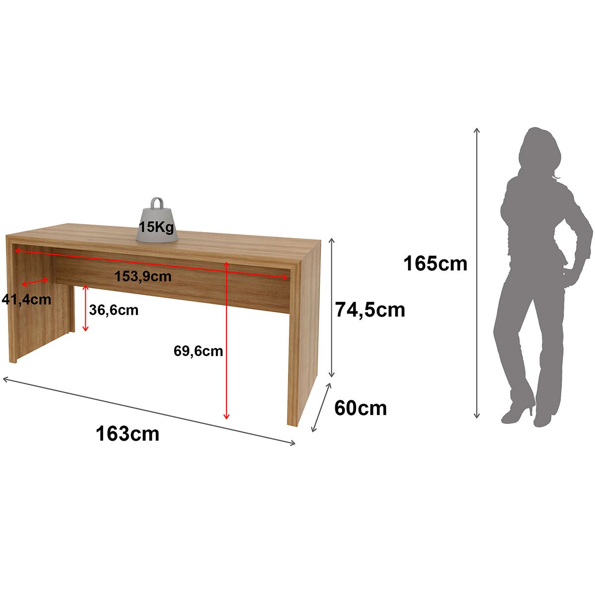 Mesa para Escritório Escrivaninha 163 cm Amêndoa
