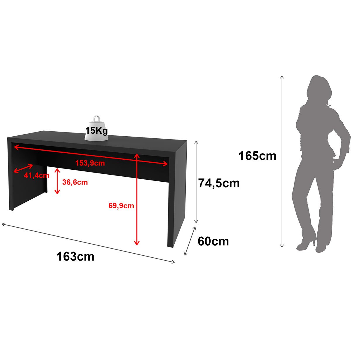 Mesa para Escritório Escrivaninha 163 cm Preto
