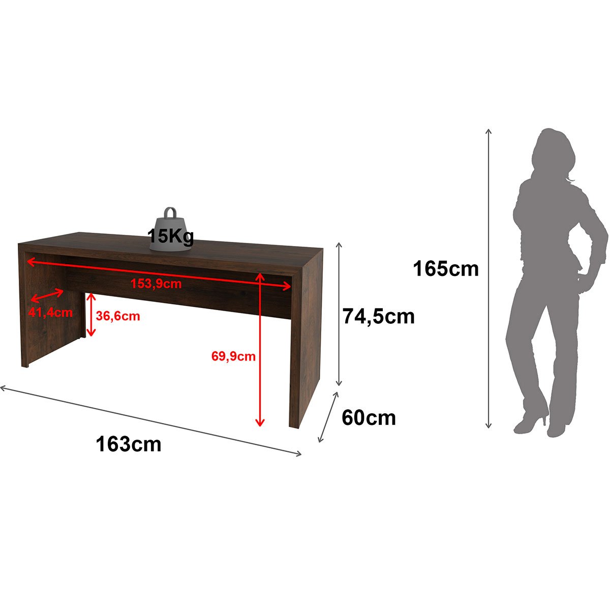 Mesa para Escritório Escrivaninha 163 cm Rústico