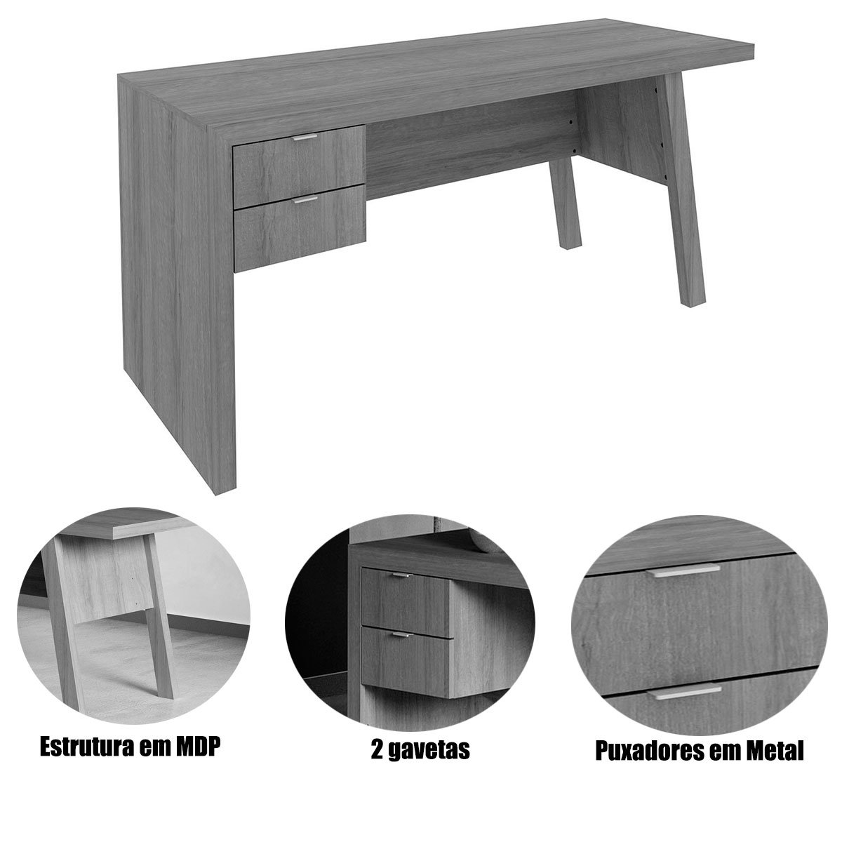 Mesa para Escritório Escrivaninha 2 Gavetas Amêndoa