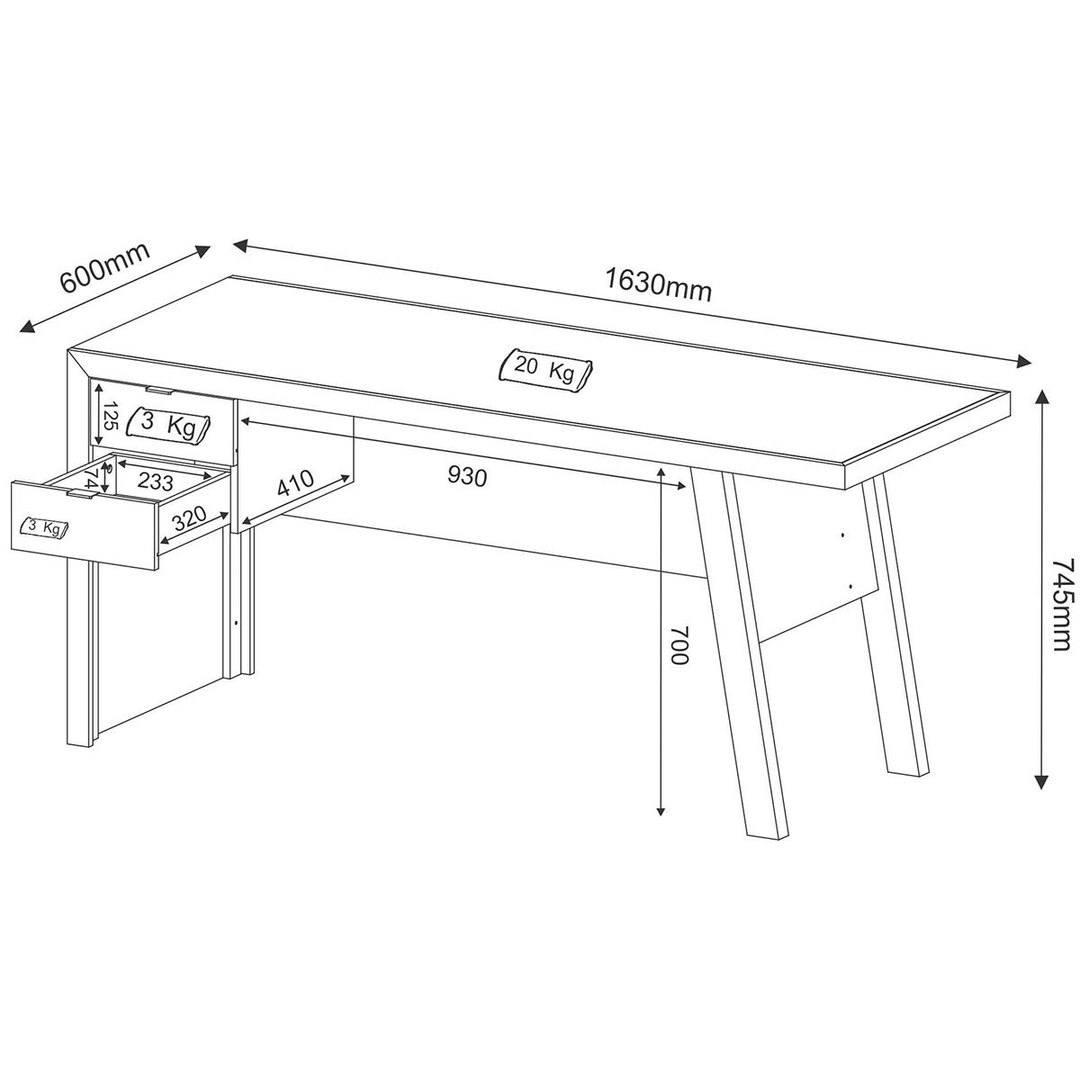 Mesa para Escritório Escrivaninha 2 Gavetas Amêndoa
