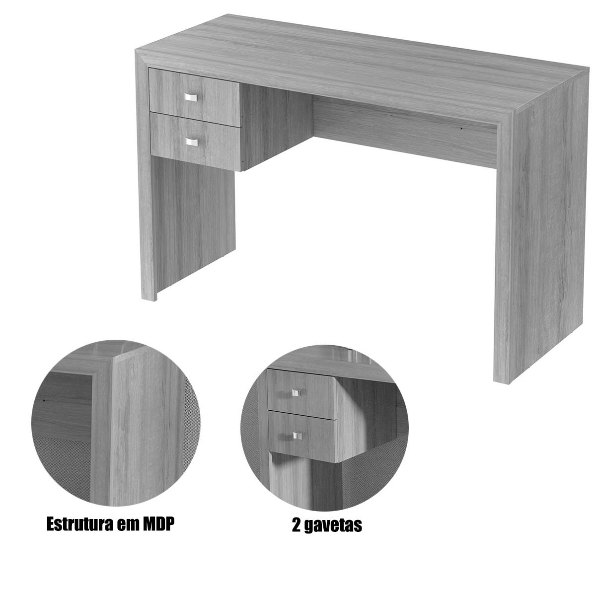 Mesa para Escritório Escrivaninha 2 Gavetas Amêndoa