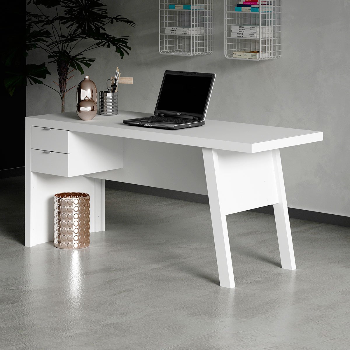Mesa para Escritório Escrivaninha 2 Gavetas Branco
