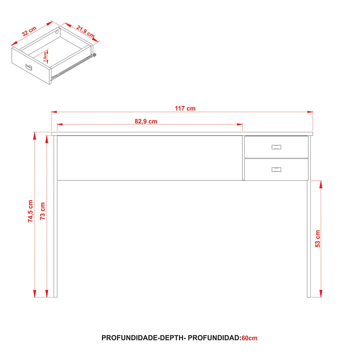 Mesa para Escritório Escrivaninha 2 Gavetas Branco