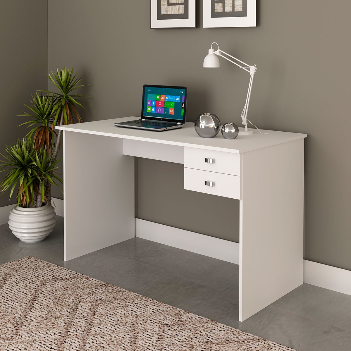 Mesa para Escritório Escrivaninha 2 Gavetas Branco