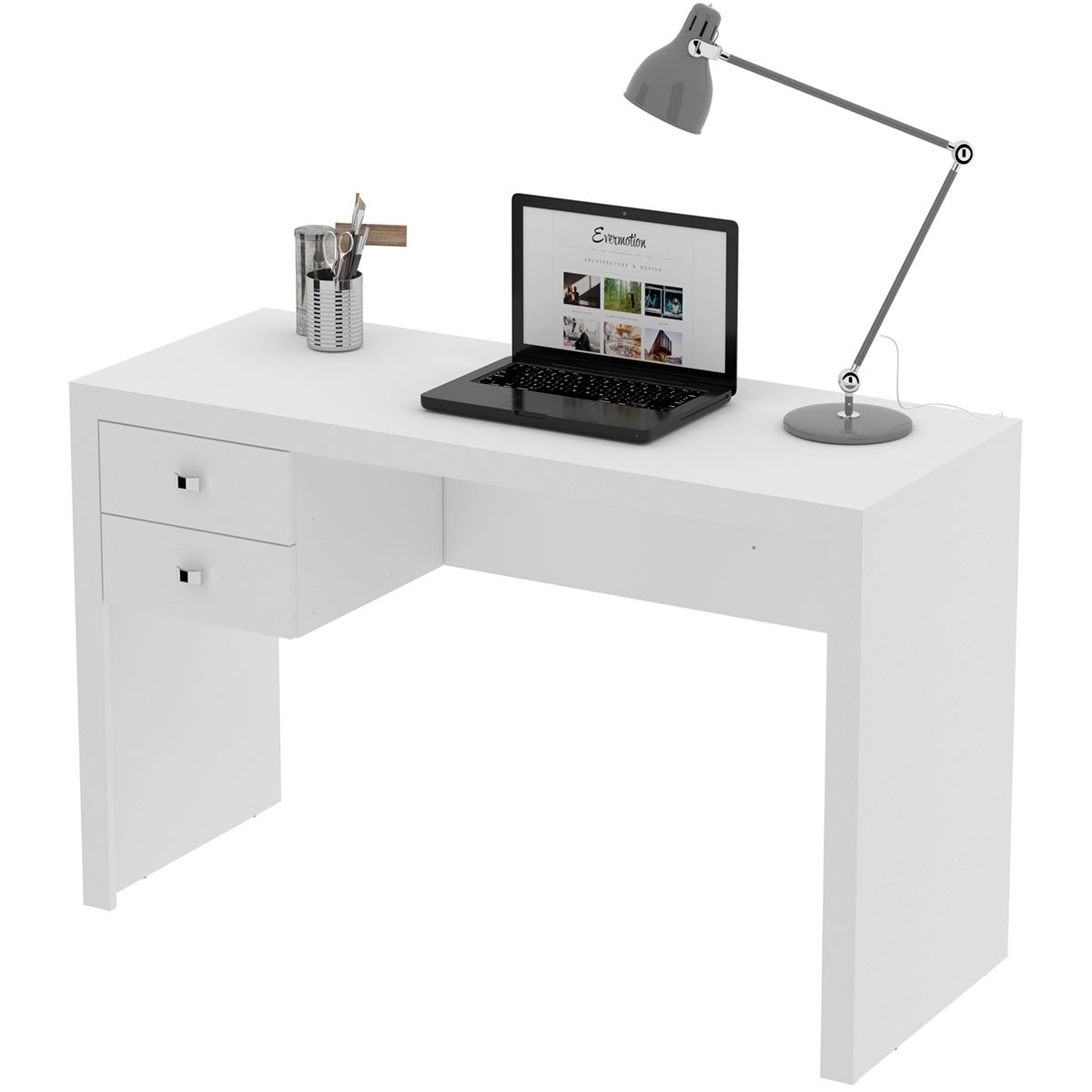 Mesa para Escritório Escrivaninha 2 Gavetas Branco