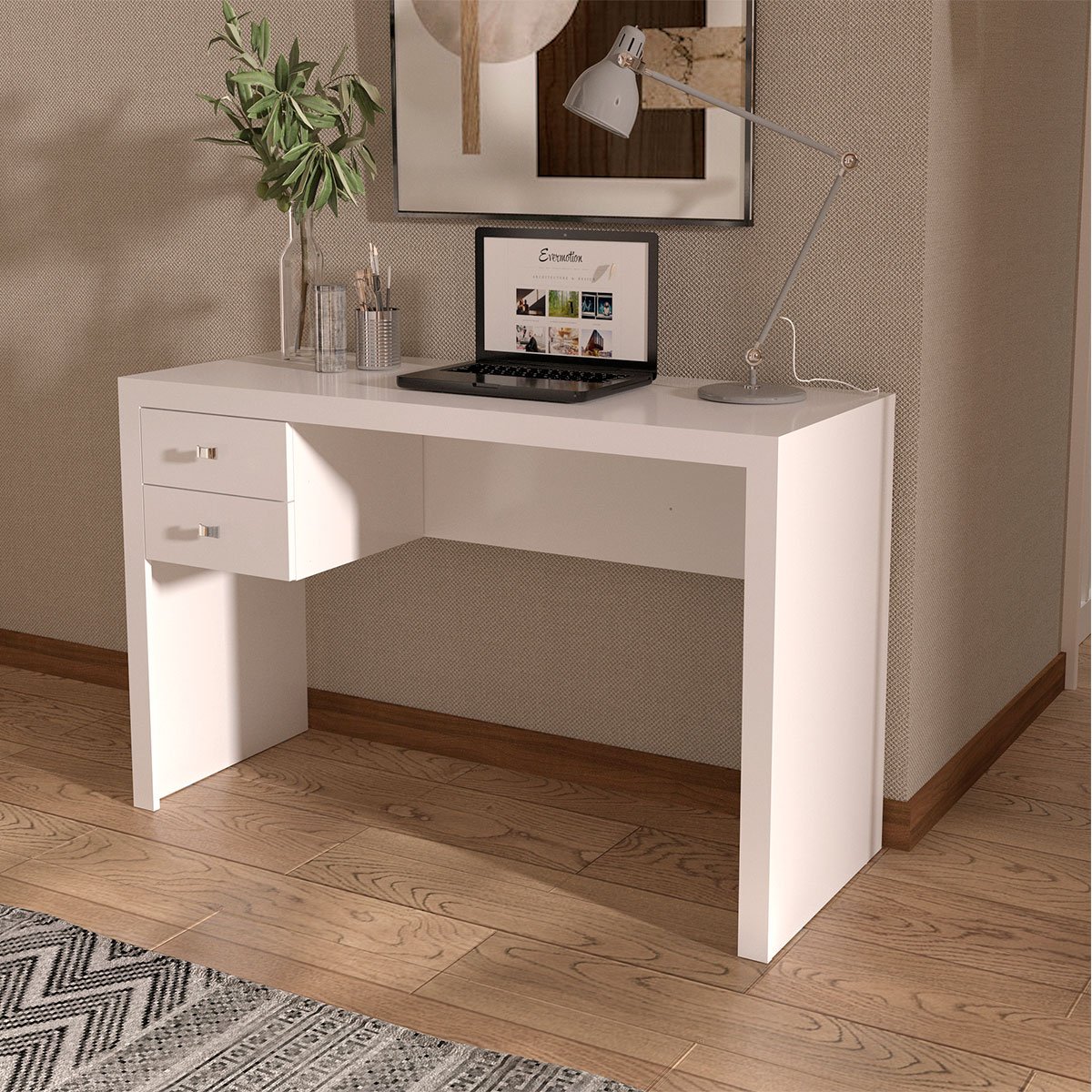 Mesa para Escritório Escrivaninha 2 Gavetas Branco