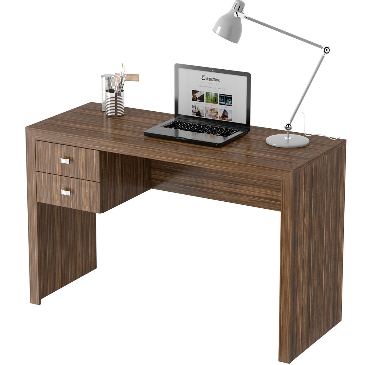 Mesa para Escritório Escrivaninha 2 Gavetas Nogal