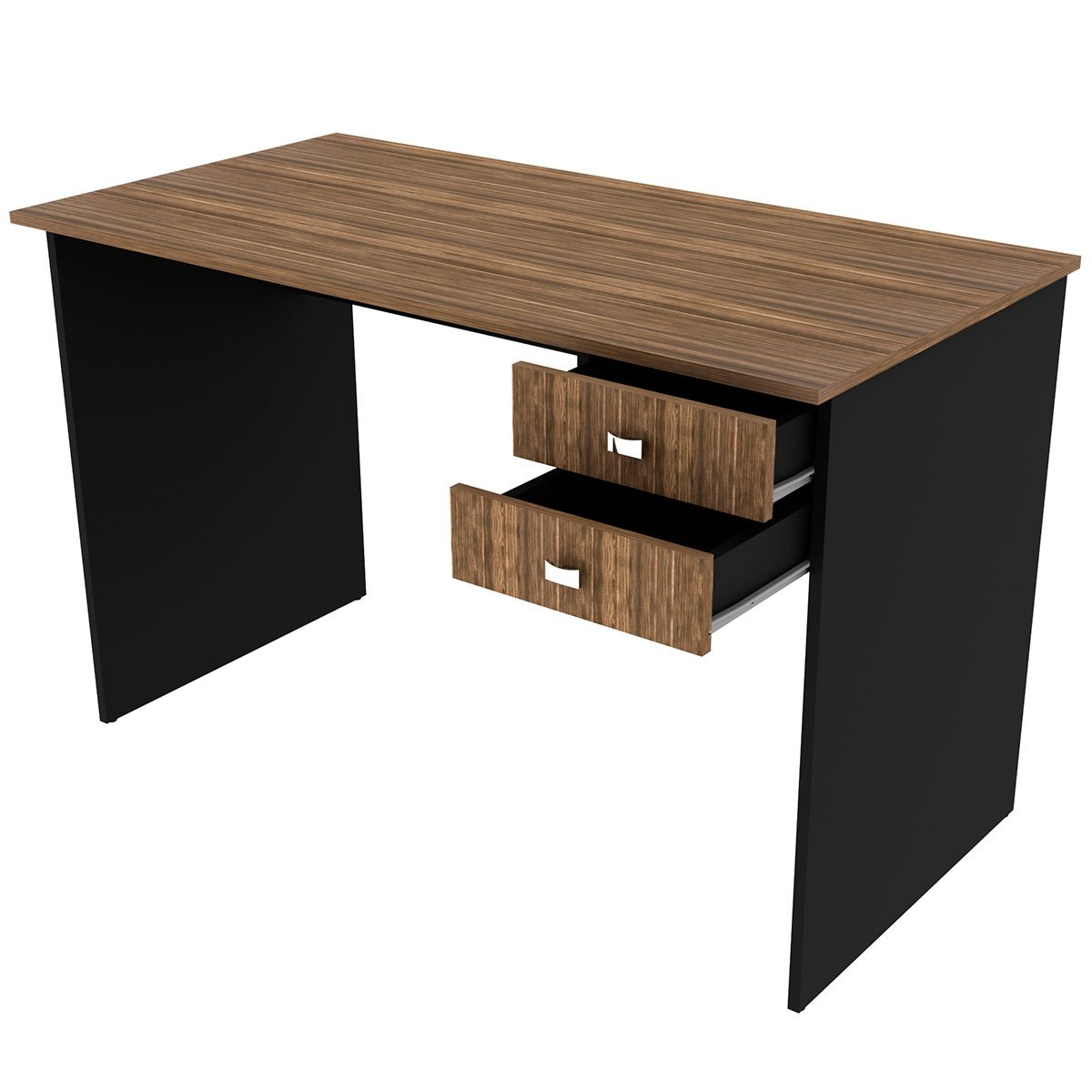 Mesa para Escritório Escrivaninha 2 Gavetas Nogal/Preto