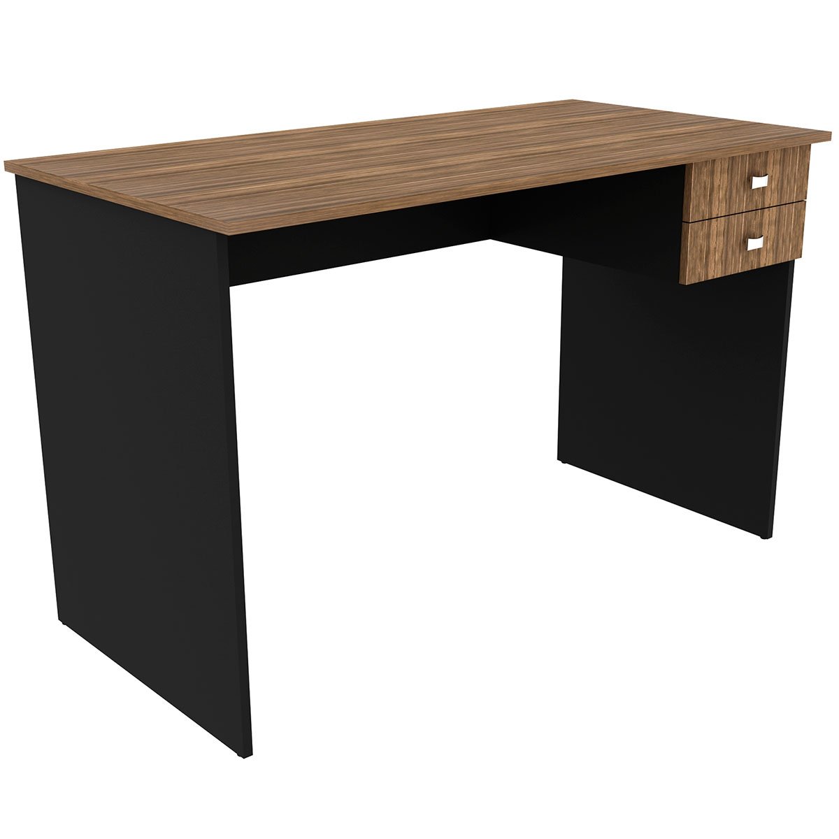 Mesa para Escritório Escrivaninha 2 Gavetas Nogal/Preto