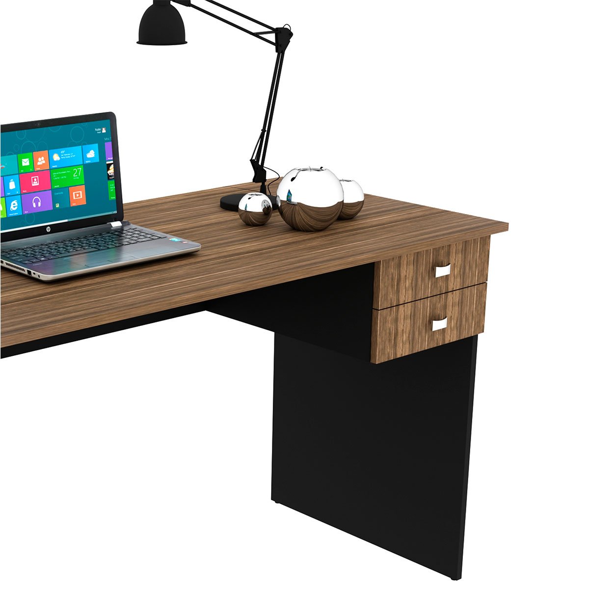 Mesa para Escritório Escrivaninha 2 Gavetas Nogal/Preto