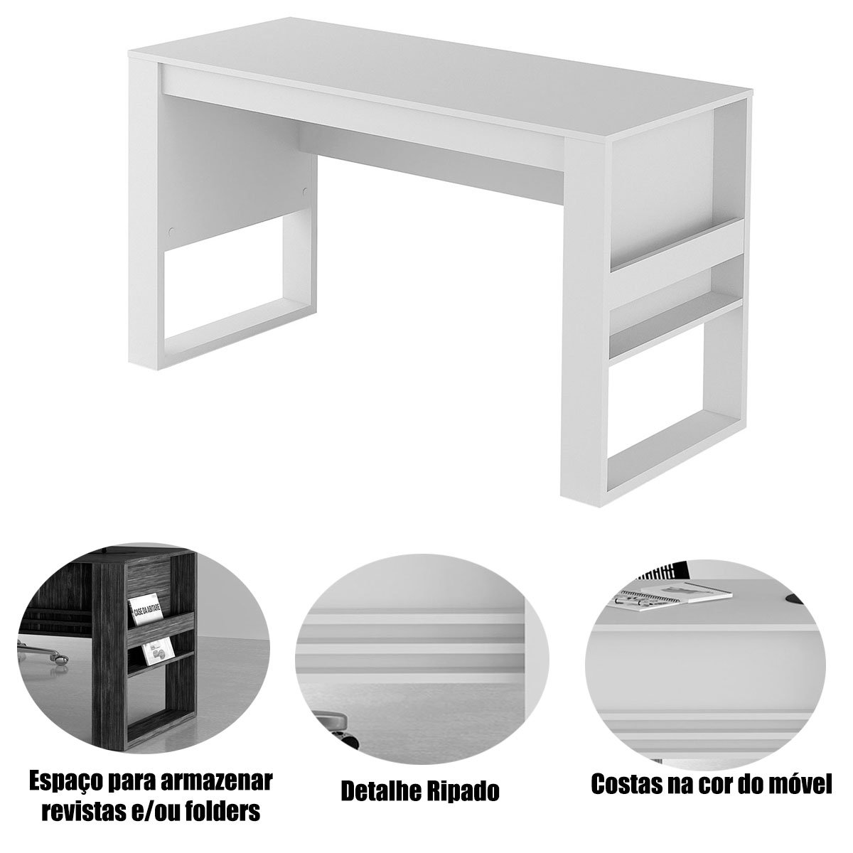 Mesa para Escritório Escrivaninha Detalhe Ripado Branco
