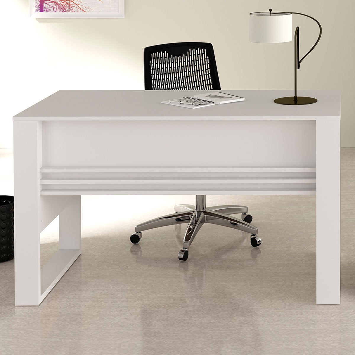 Mesa para Escritório Escrivaninha Detalhe Ripado Branco