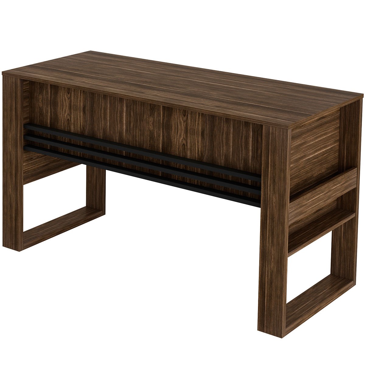 Mesa para Escritório Escrivaninha Detalhe Ripado Nogal/Preto