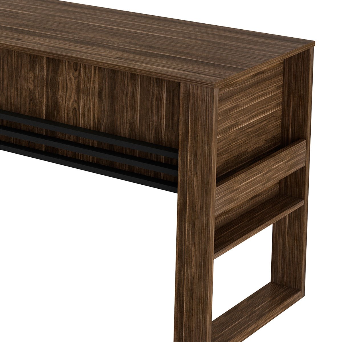 Mesa para Escritório Escrivaninha Detalhe Ripado Nogal/Preto