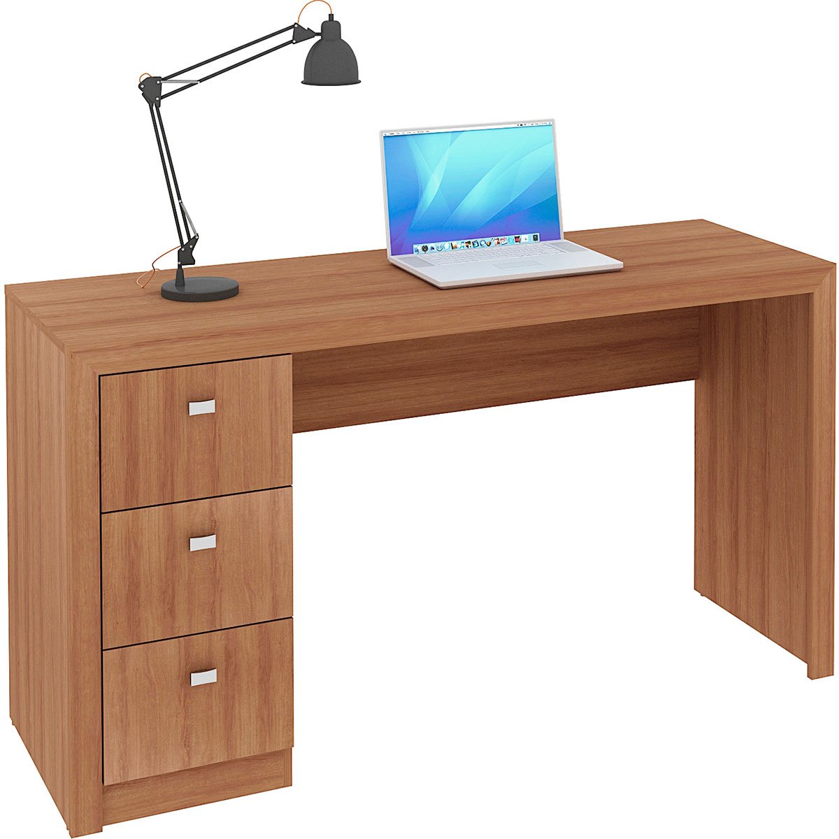 Mesa para Escritório Reversível 136 cm 3 gavetas Amêndoa