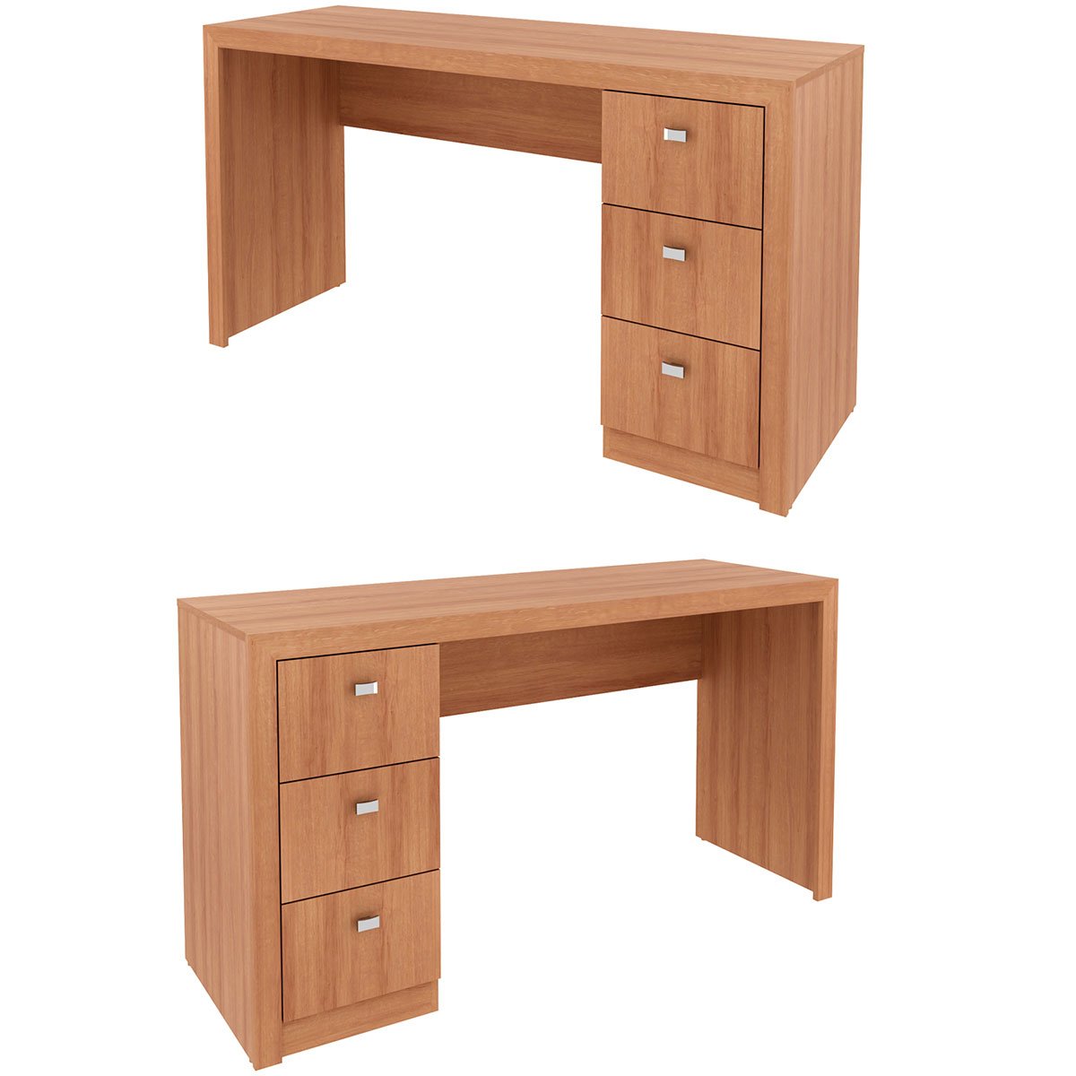 Mesa para Escritório Reversível 136 cm 3 gavetas Amêndoa