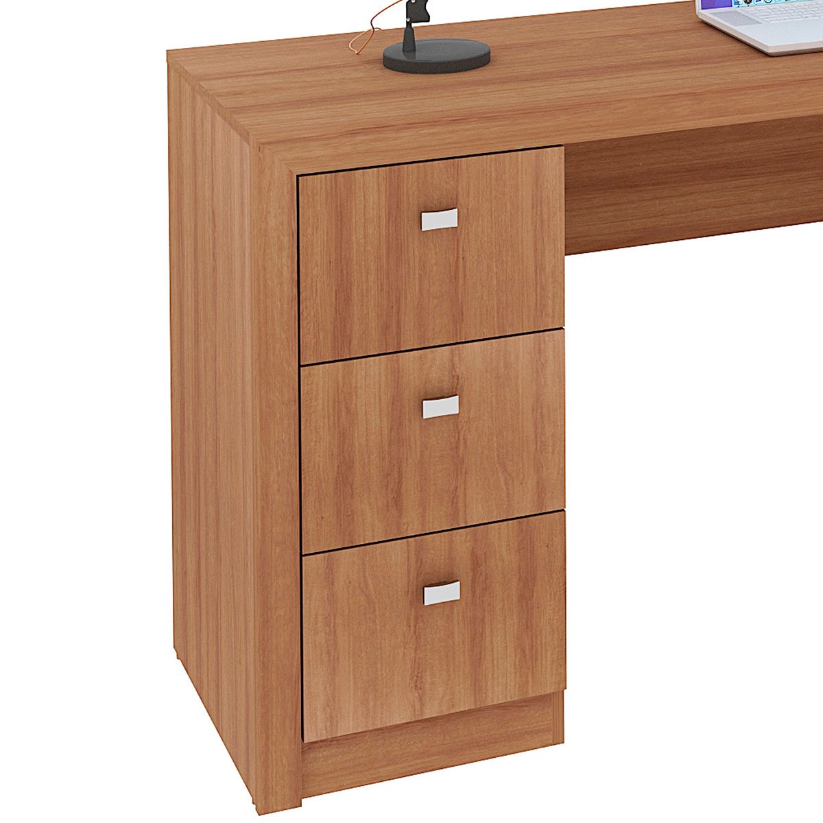 Mesa para Escritório Reversível 136 cm 3 gavetas Amêndoa