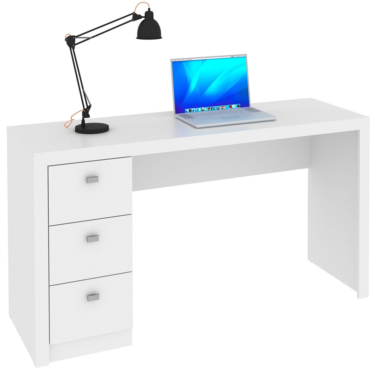 Mesa para Escritório Reversível 136 cm 3 gavetas Branco