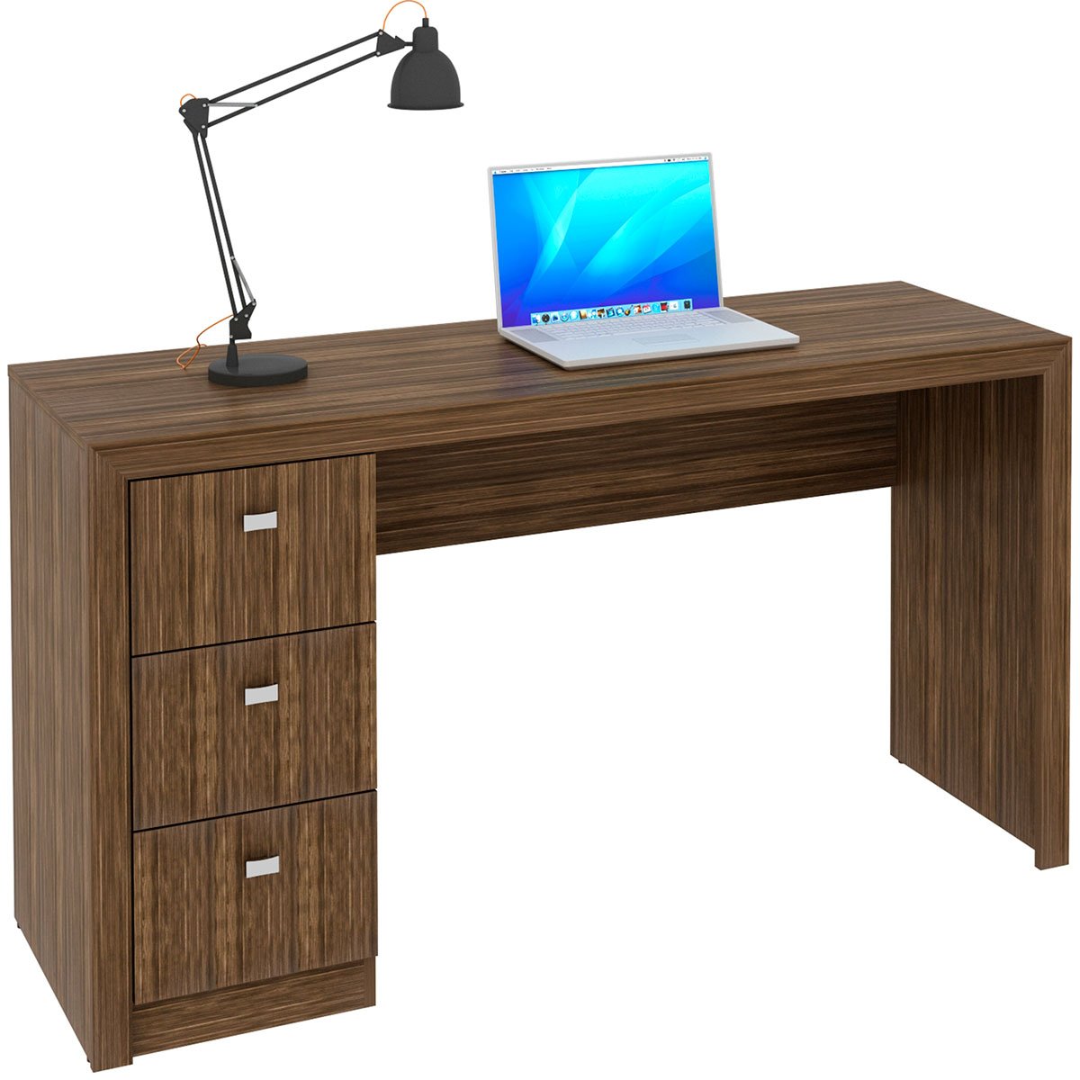 Mesa para Escritório Reversível 136 cm 3 gavetas Nogal