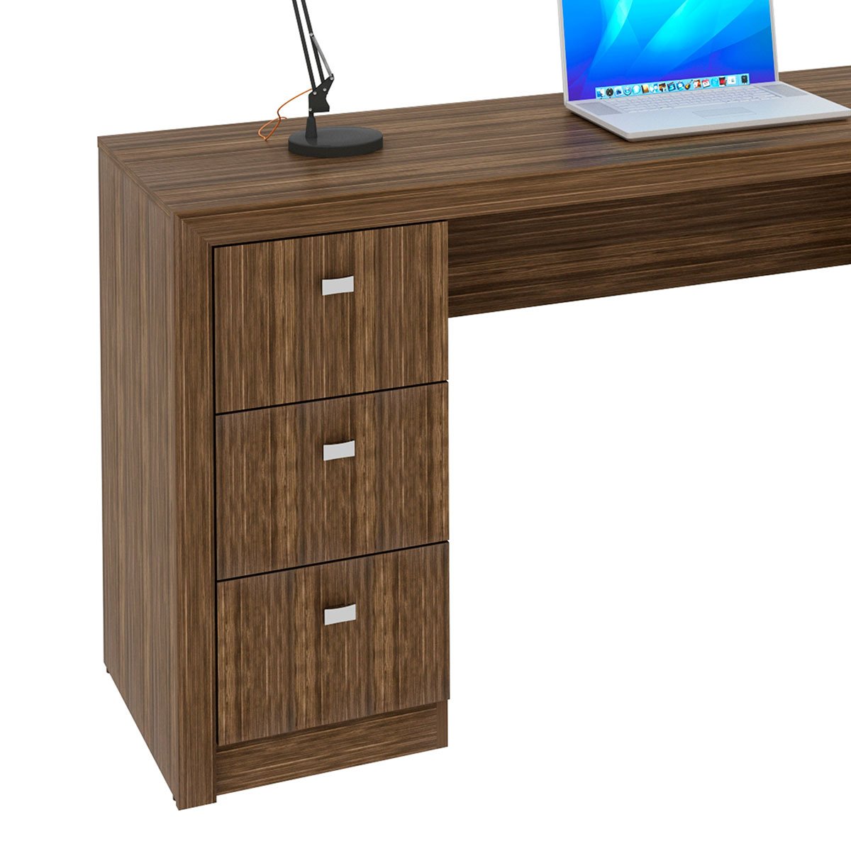 Mesa para Escritório Reversível 136 cm 3 gavetas Nogal