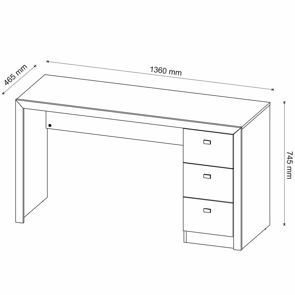 Mesa para Escritório Reversível 136 cm 3 gavetas Rústico