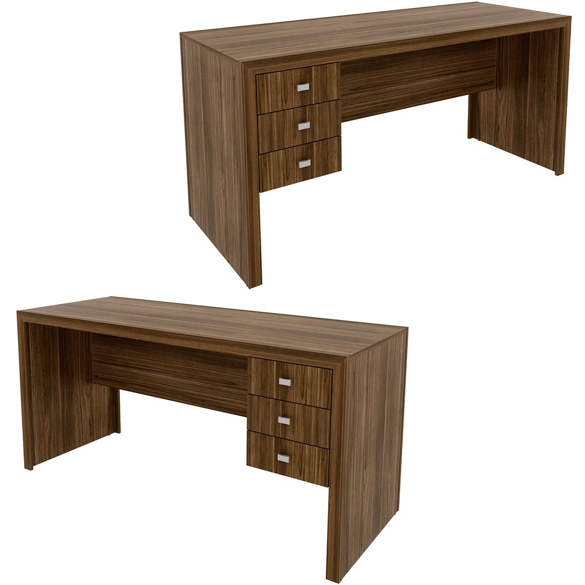 Mesa para Escritório Reversível 155 cm 3 gavetas Nogal