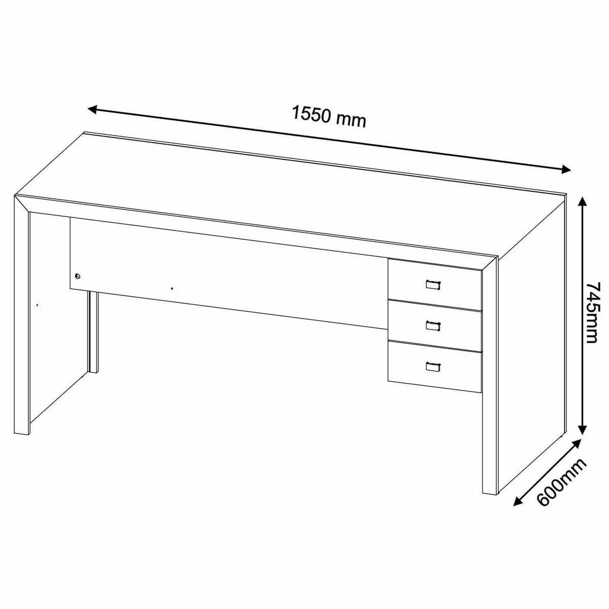 Mesa para Escritório Reversível 155 cm 3 gavetas Preto