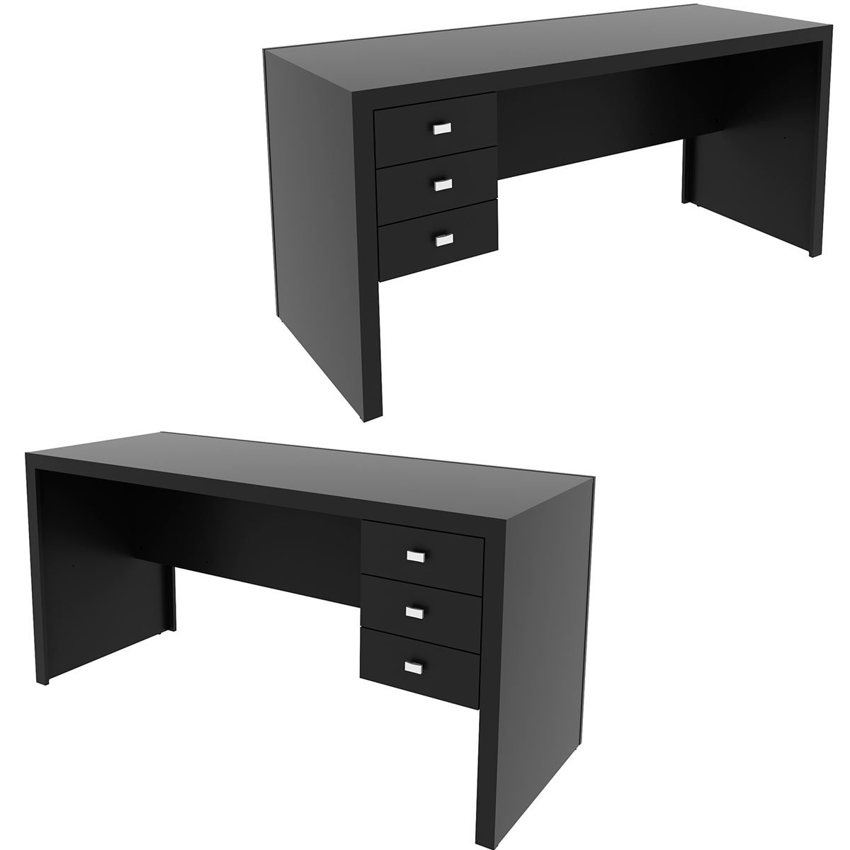 Mesa para Escritório Reversível 155 cm 3 gavetas Preto