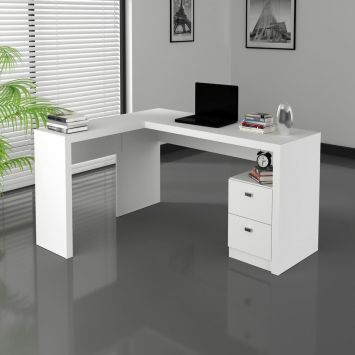 Mesa para Escritório com 2 gavetas Branco