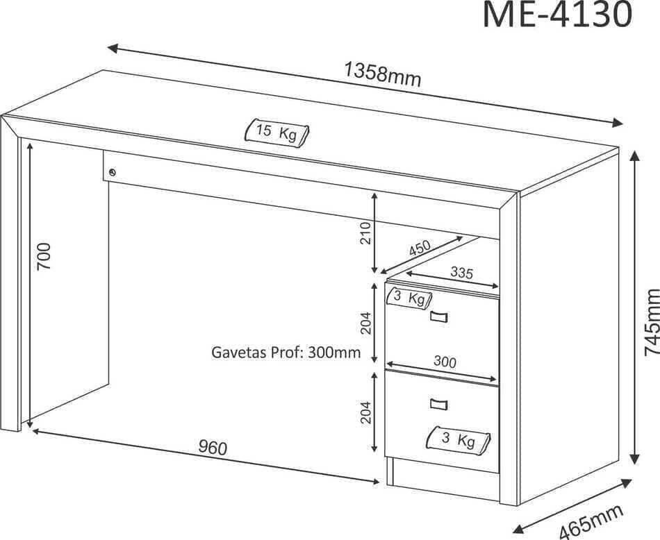 Mesa para Escritório com 2 gavetas Rústico