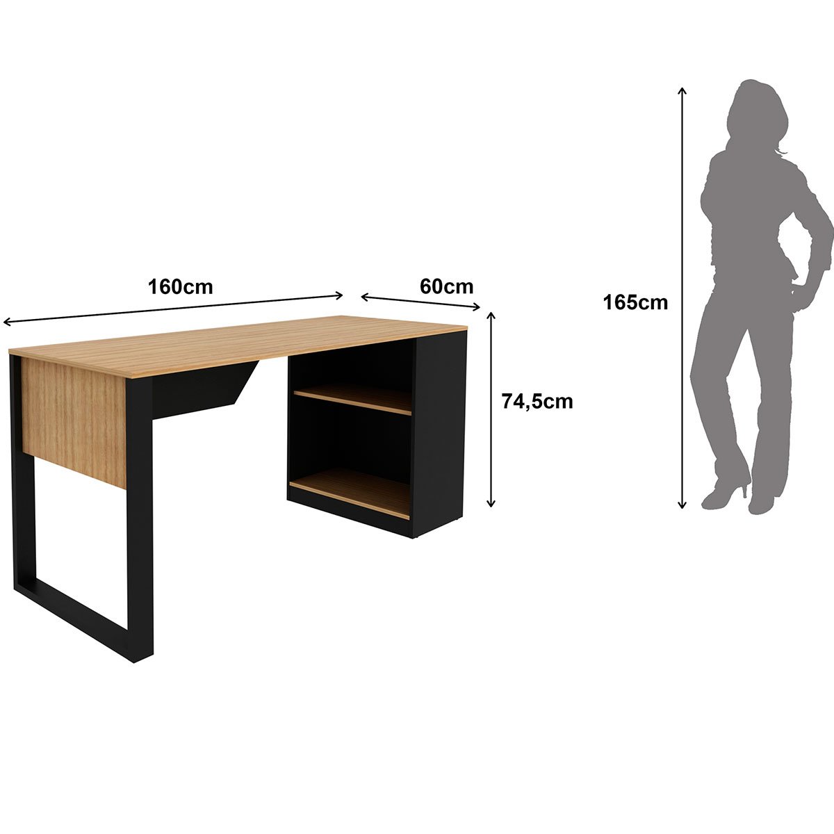 Mesa para Escritório com Armário Lateral 160 cm Amêndoa/Preto