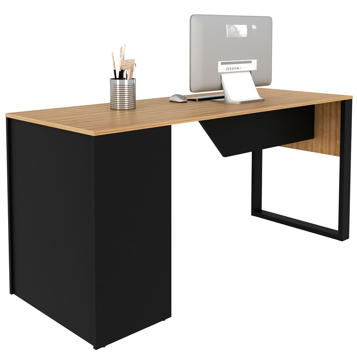 Mesa para Escritório com Armário Lateral 160 cm Amêndoa/Preto