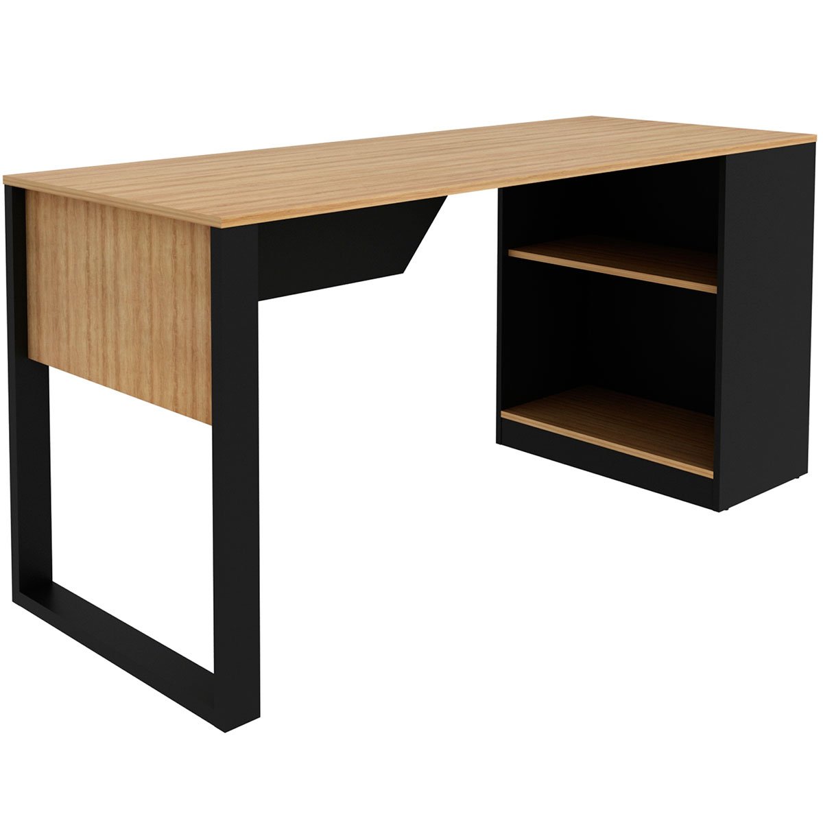 Mesa para Escritório com Armário Lateral 160 cm Amêndoa/Preto