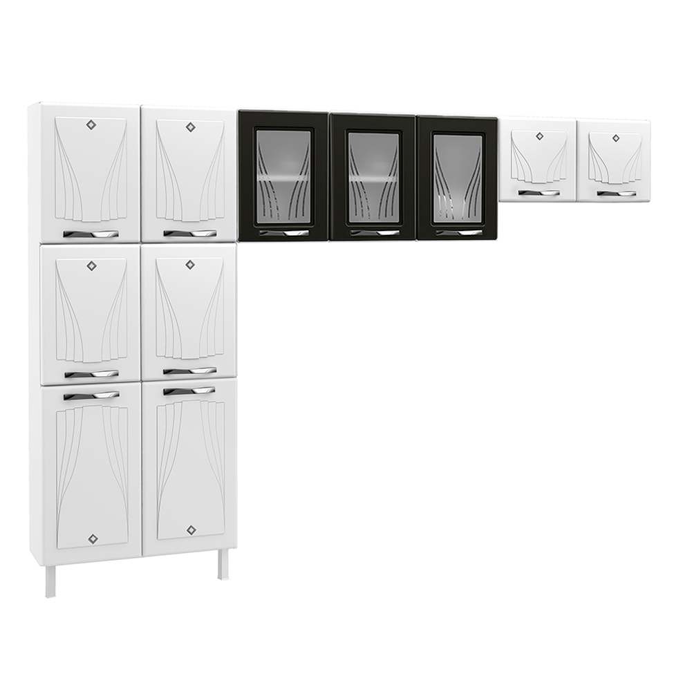 Cozinha Compacta Star New 14 Portas 2 Gavetas Branca e Preta
