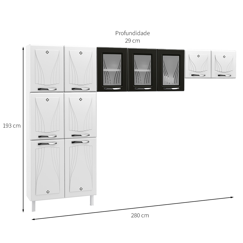 Cozinha Compacta Star New 14 Portas 2 Gavetas Branca e Preta