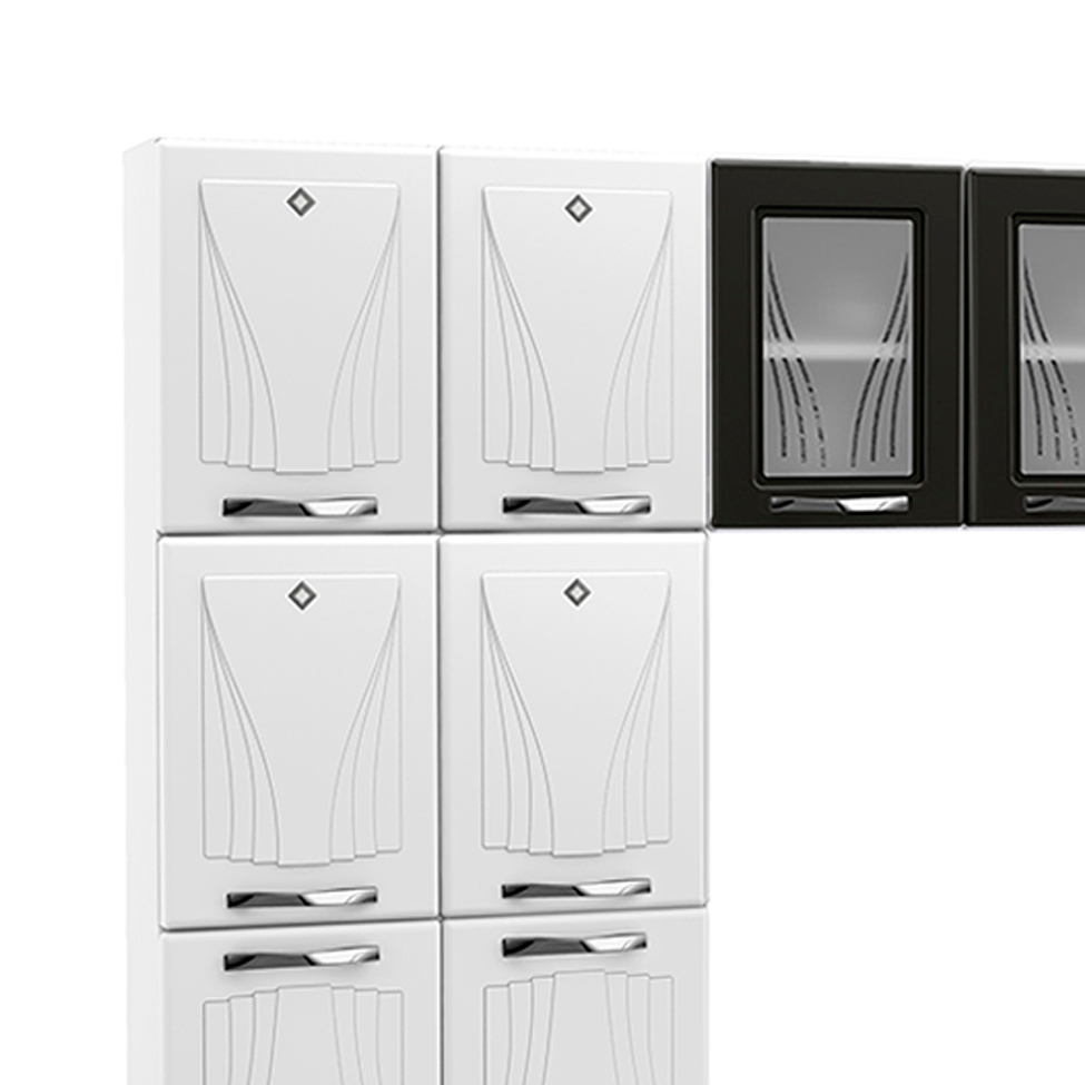 Cozinha Compacta Star New 14 Portas 2 Gavetas Branca e Preta