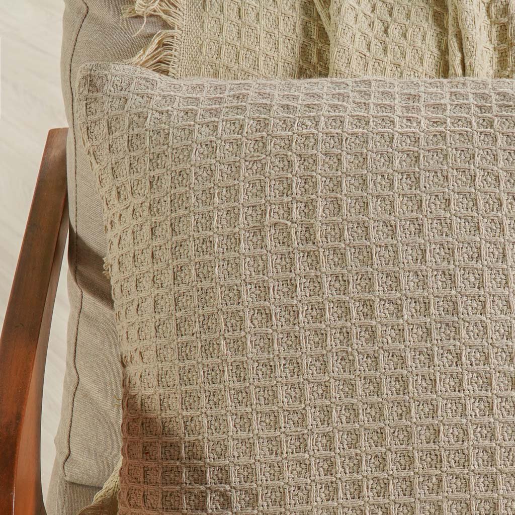Capa de Almofada Decorativa Waffle 100% Algodão 45x45cm Amendoa