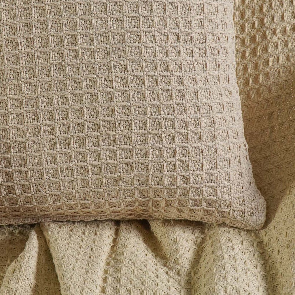 Capa de Almofada Decorativa Waffle 100% Algodão 45x45cm Amendoa