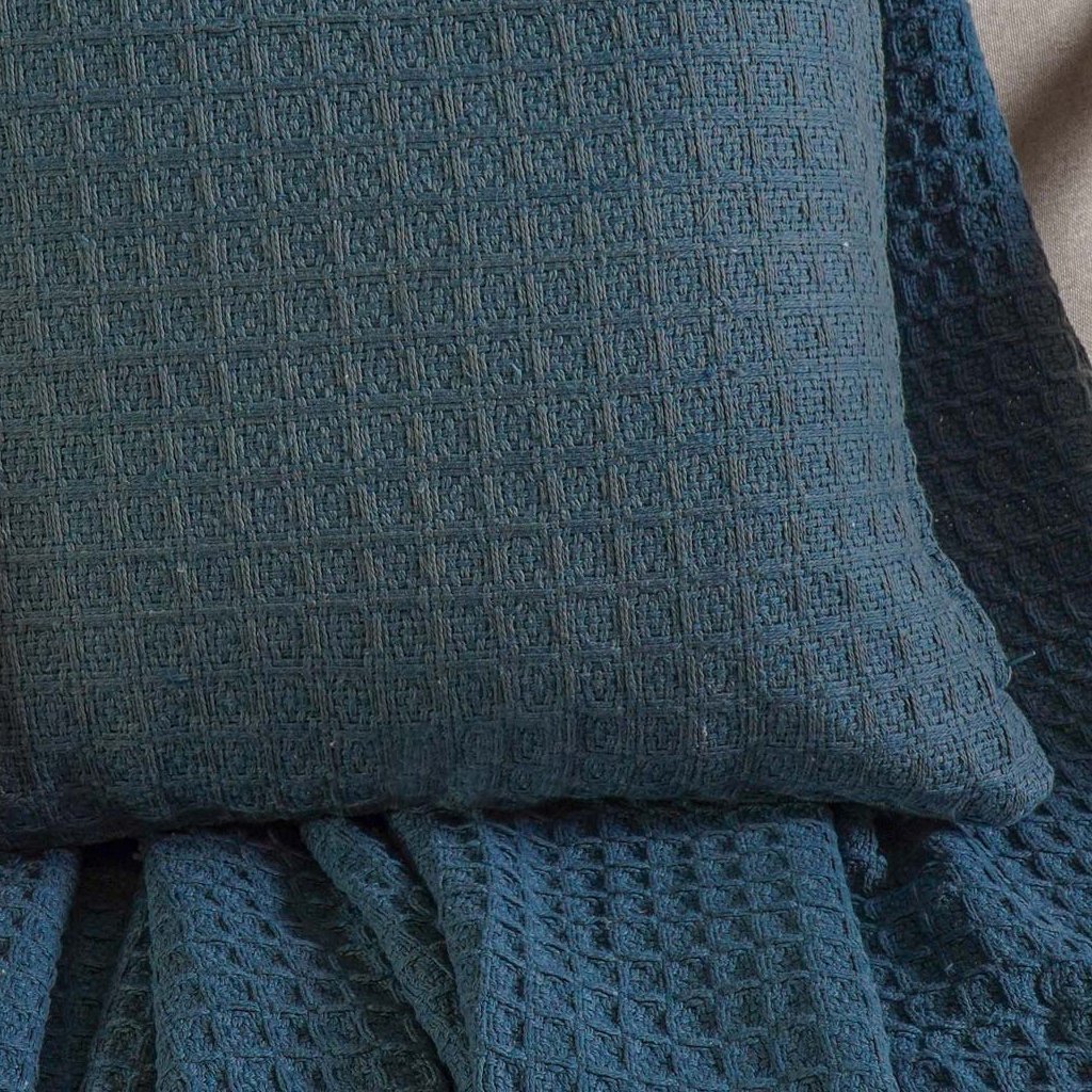 Capa de Almofada Decorativa Waffle 100% Algodão 45x45cm Azul Cobalt