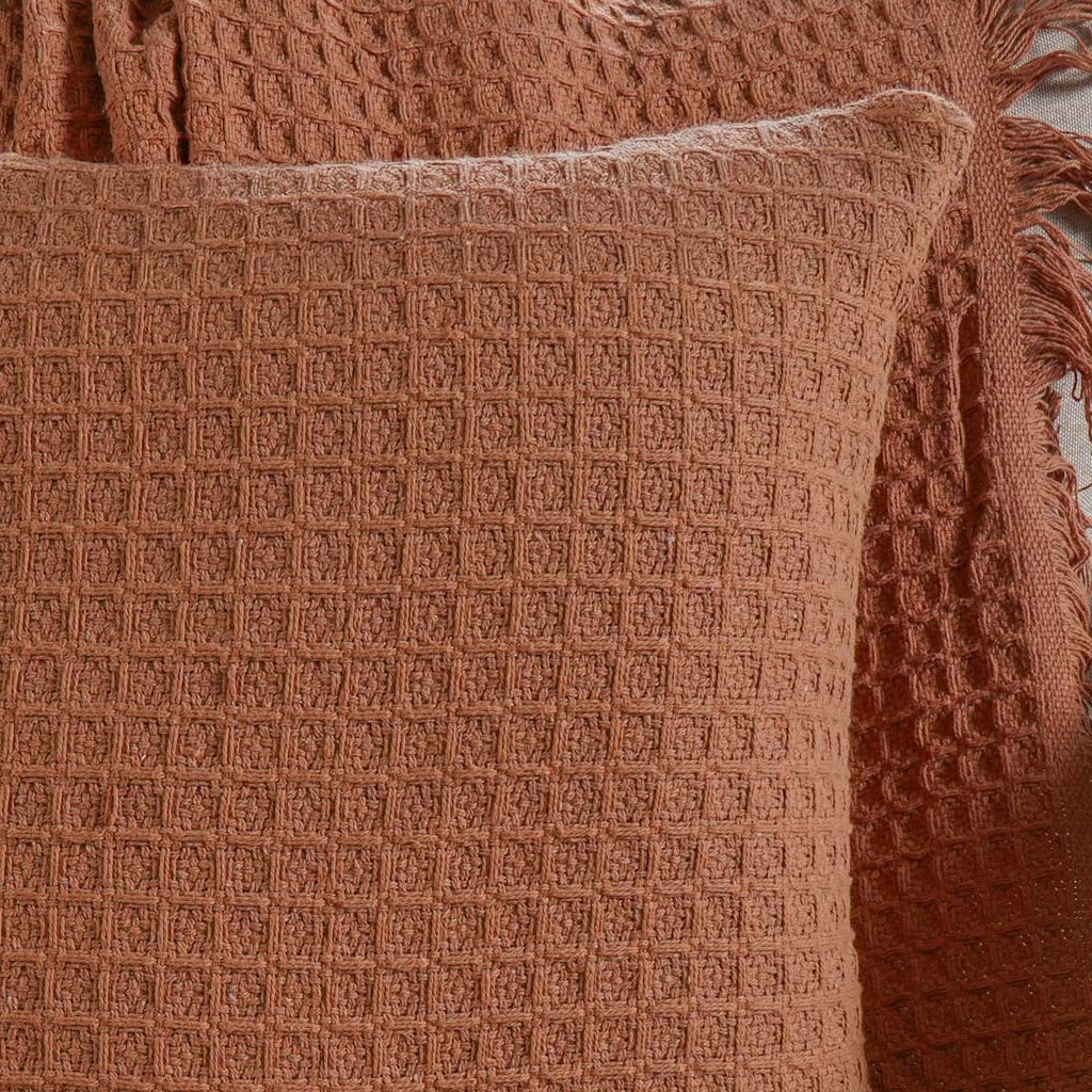 Capa de Almofada Decorativa Waffle 100% Algodão 45x45cm Terracota