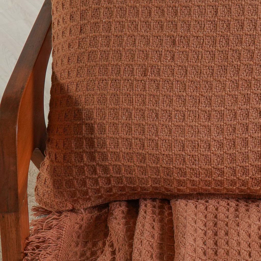 Capa de Almofada Decorativa Waffle 100% Algodão 45x45cm Terracota
